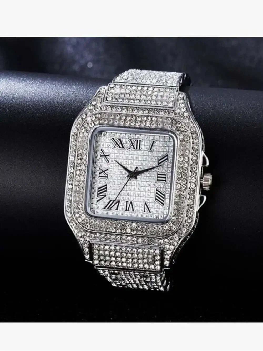 Unisex Men’s Women’s Silver Iced-Out Watch  Bracelet Set